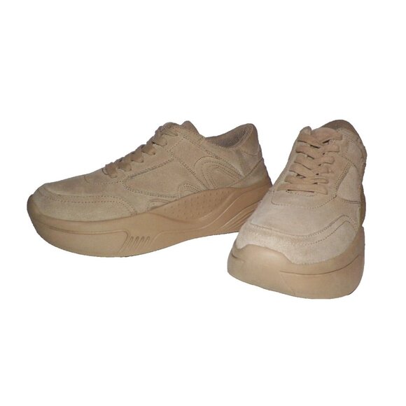 EU 38 Women's 7.5 Zara Platform Sneakers Shoes Beige Suede 2.5 Inch Heel Y2K - Picture 2 of 12